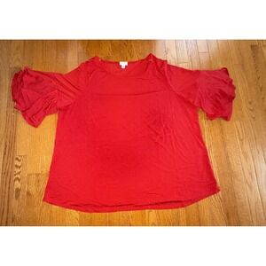 Avenue Blouse Top Red Size 22/24 Flutter Layered Sleeves